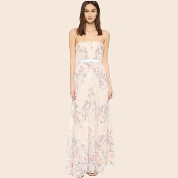 BCBGMAXAZRIA Elle Strapless Floral Print and Lace Gown Size 4 - Picture 3 of 16